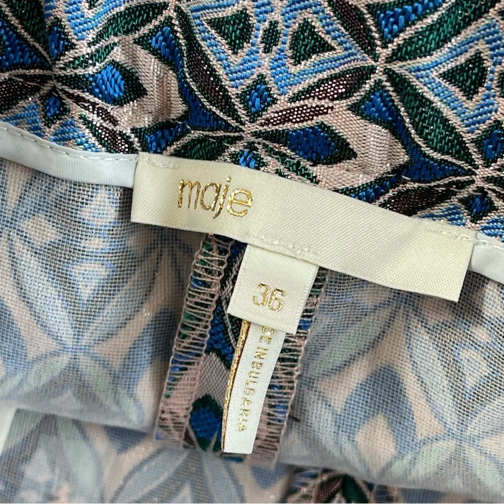 Maje Blue Metallic Jacquard Trapeze Shorts Size 36/ US 4